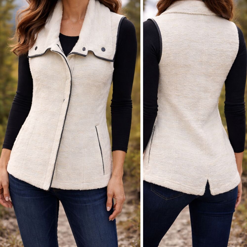 Waverly Grey Wool Blend Sweater Vest Beige Size Medium Draped Collar
